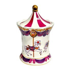 Vintage Teleflora Carousel Horse Ceramic Jar Music Box